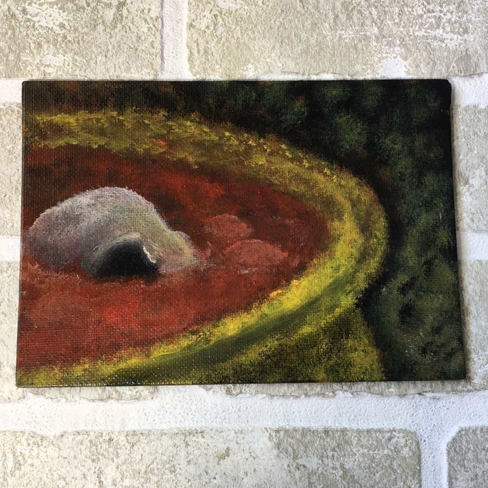 Original Halloween Cauldron Painting Spooky Art Panel 7x5